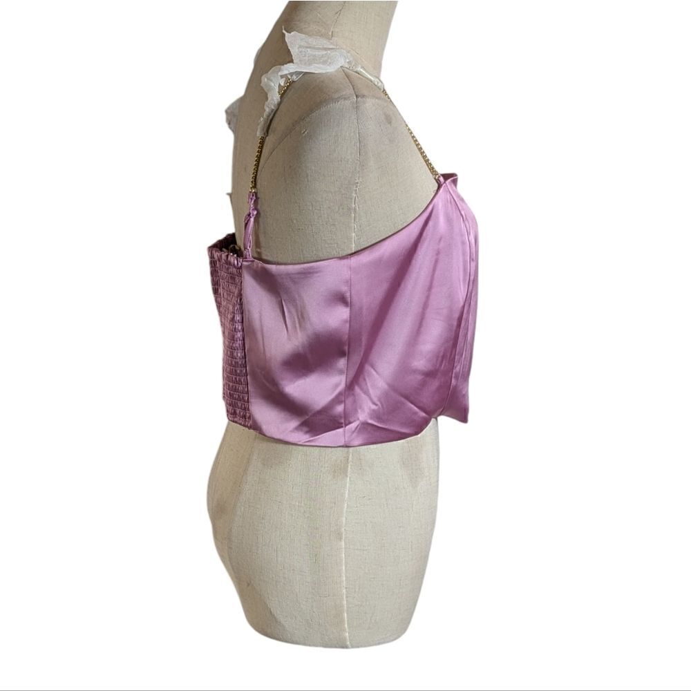 House of Harlow Lilac Satin Cropped Camisole Chain Strap Top NWT - Picture 6 of 8